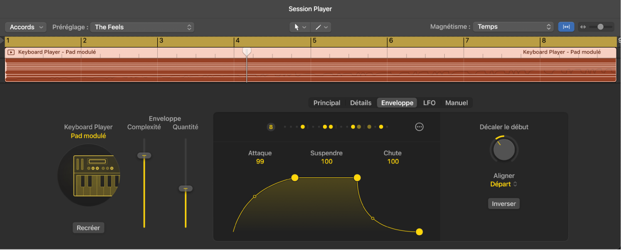 Figure. Réglages Synth Keyboard Player dans l’éditeur de Session Player.