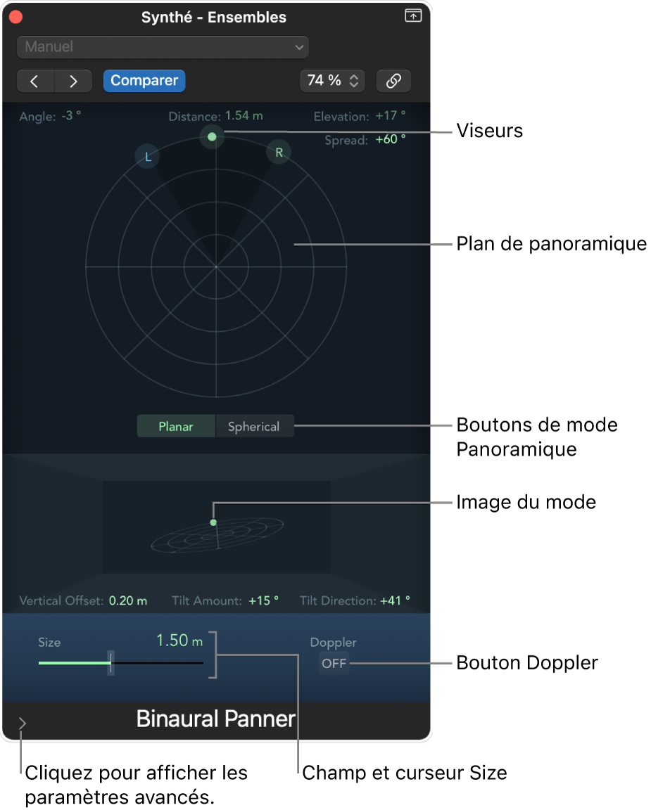 Figure. Fenêtre Panner binaural.