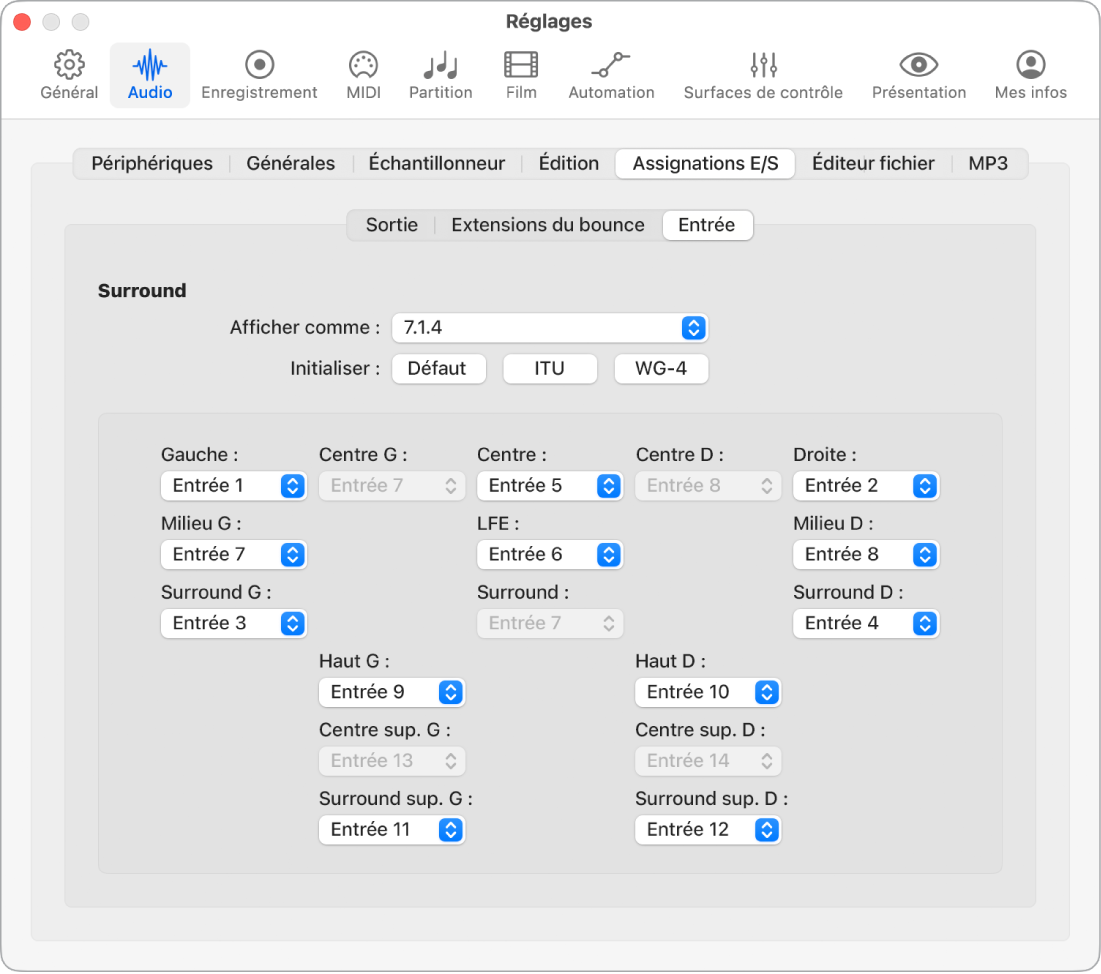 Figure. Réglages d’entrée.