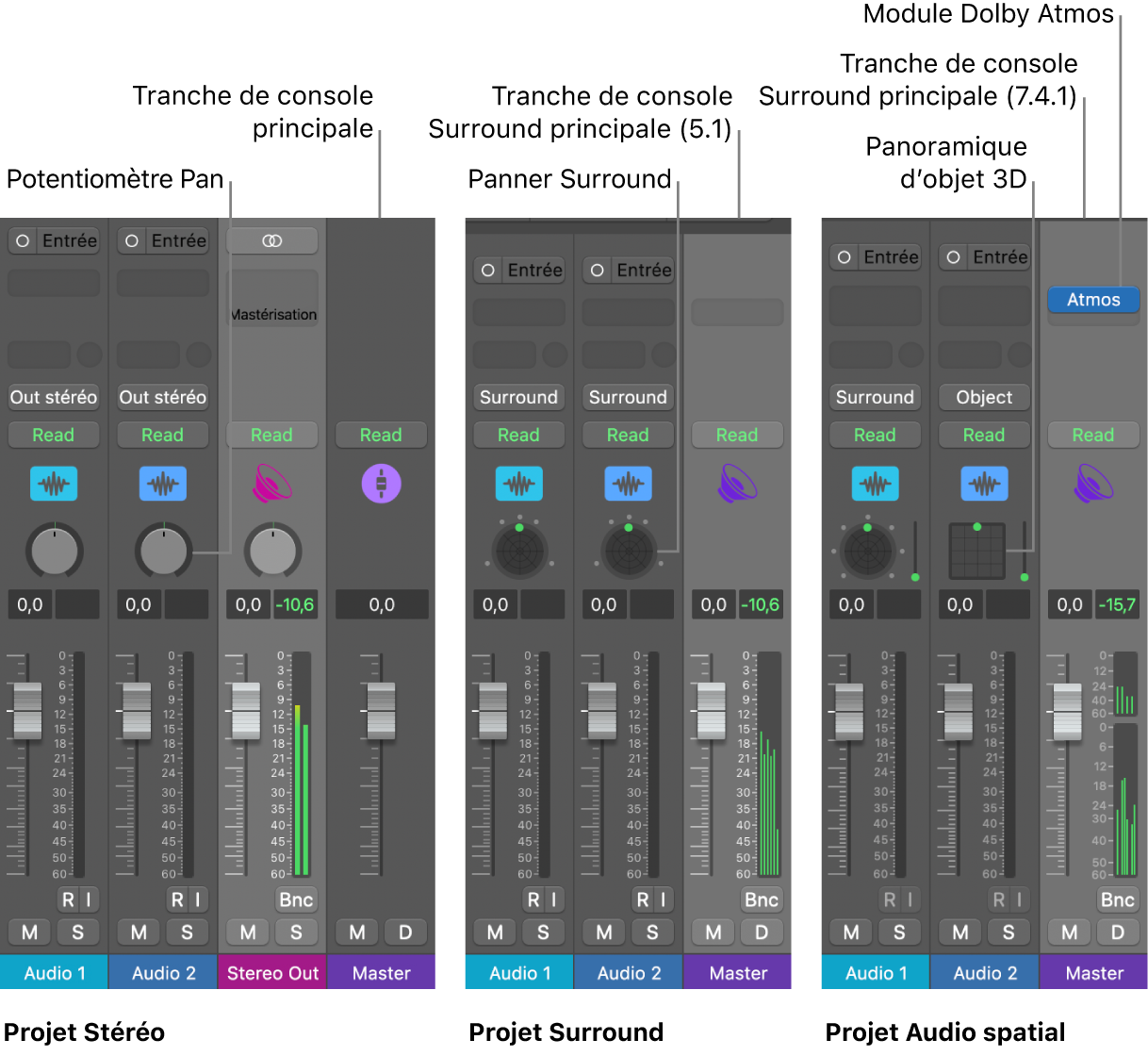 Figure. Projets avec différents formats de sortie audio