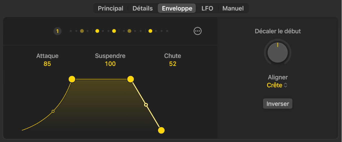 Figure. Générateur d’enveloppe dans l’éditeur de Session Player.