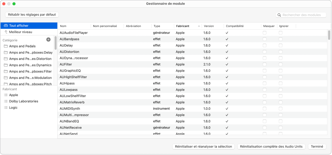 Figure. Fenêtre Gestionnaire de modules.