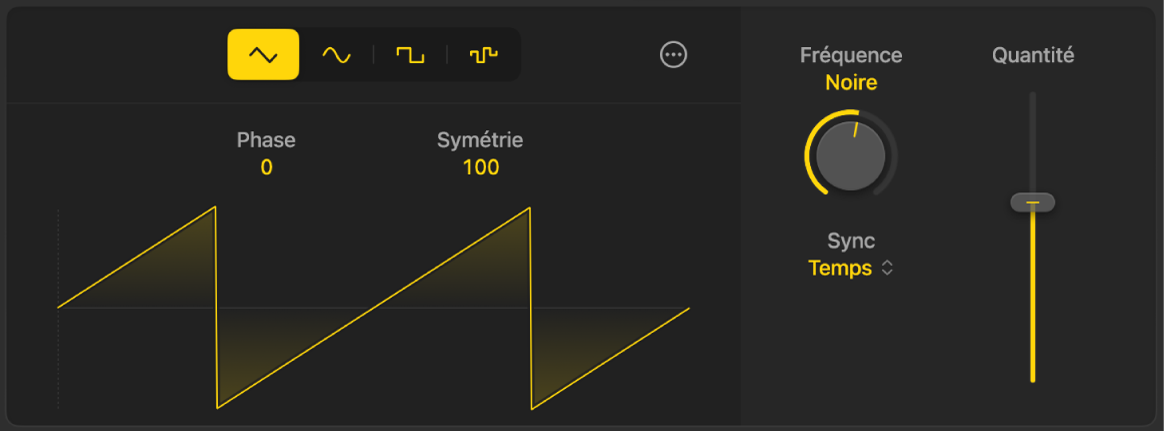 Figure. Réglages LFO dans l’éditeur de Session Player.
