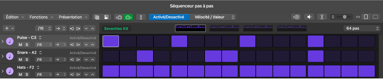 Figure. Fenêtre de l’éditeur de partition défilante avec noms d’étiquettes de notes.