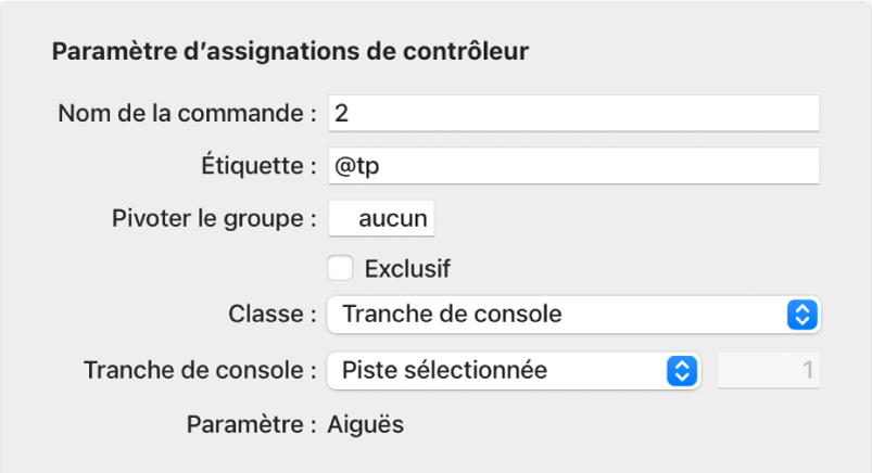 Figure. Fenêtre Assignations de contrôleur dans la présentation Expert.