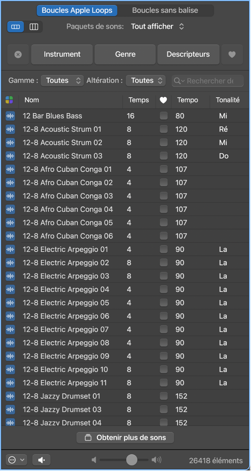 Figure. Navigateur de boucles en présentation en boutons.
