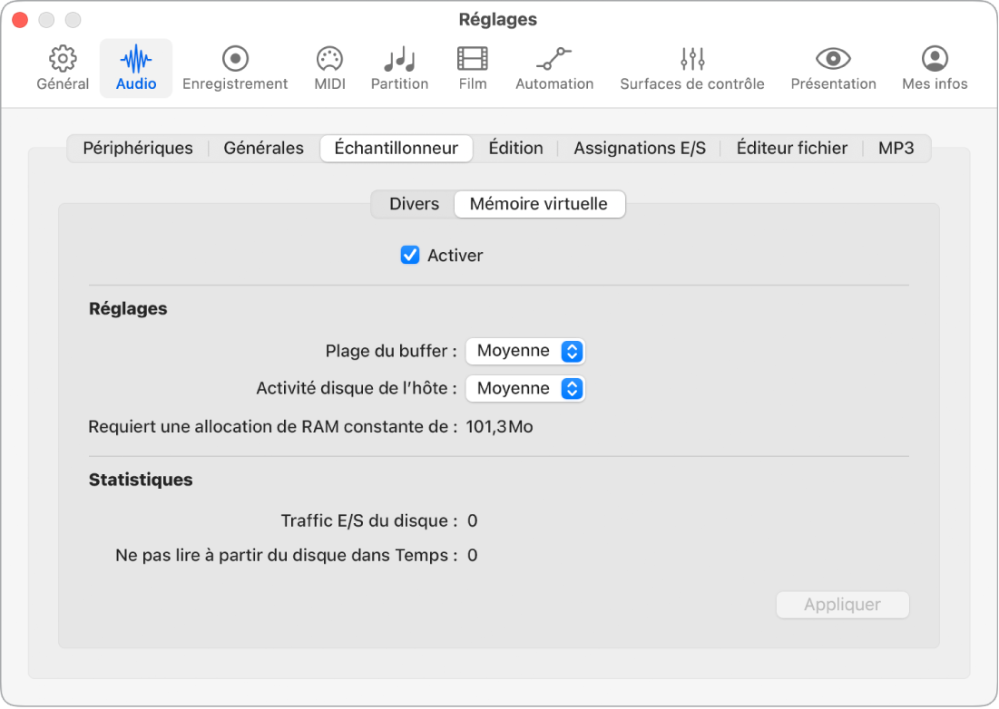 Figure. Réglages Mémoire virtuelle