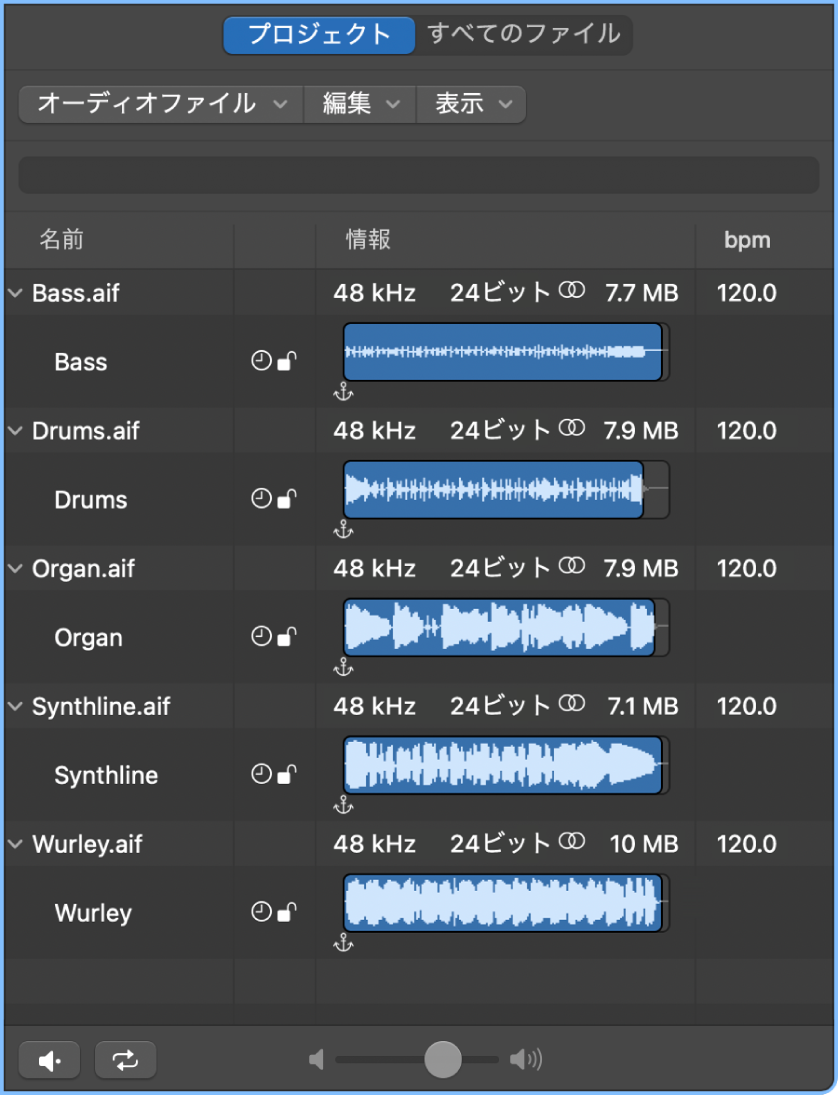 図。プロジェクトオーディオブラウザ。