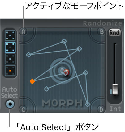 図。有効なモーフポイントと「Auto Select」ボタンが表示された「Morph」パッド。