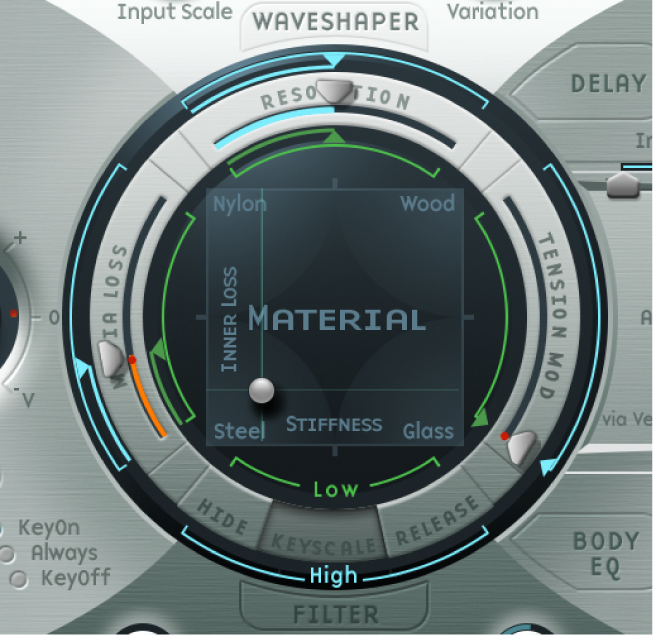 図。キースケールパラメータが表示された「Material」パッド。