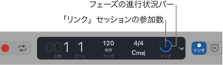 図。LCDにAbleton Linkによる同期の状況とセッションの参加者数が表示されています。