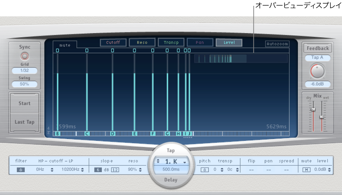 図。タップディスプレイ。オーバービューディスプレイを示している。