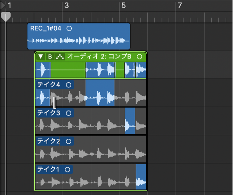図。Shiftキーを押しながらテイクのヘッダ領域をクリック。