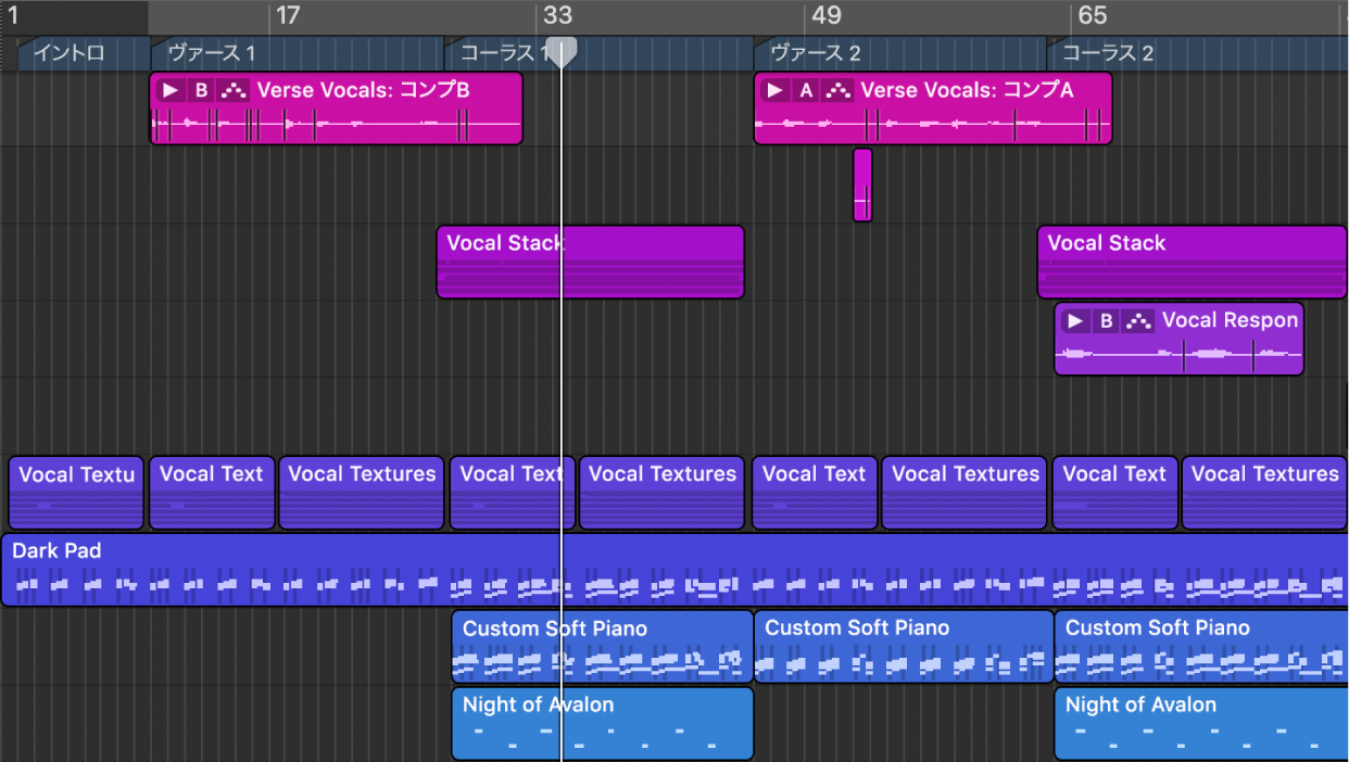 図。トラック領域のさまざまなリージョンタイプ。