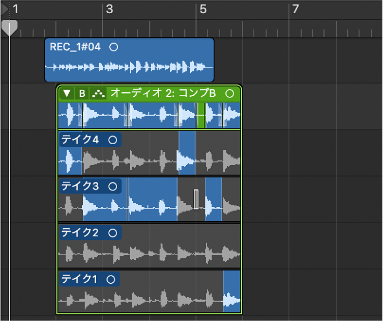 図。テイクの選択されていない領域をクリック。