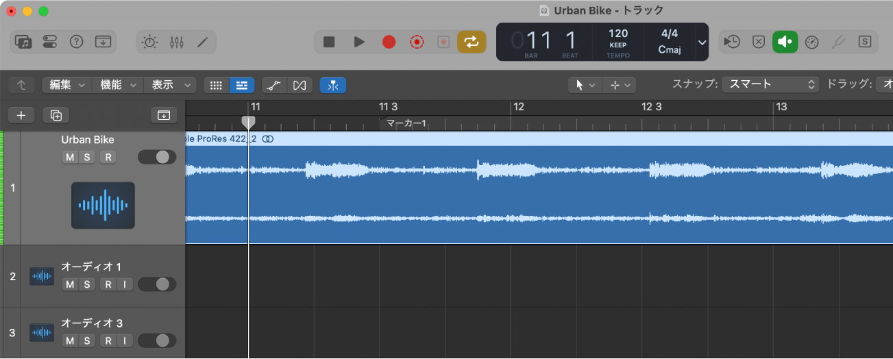 図。ムービーのフレームがサムネールとして表示されている「ムービー」トラック。