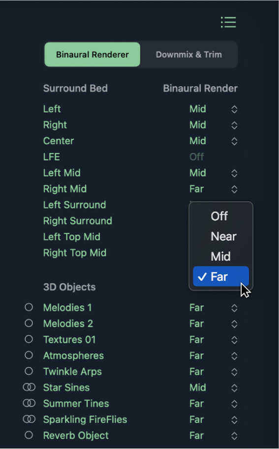 그림. 바이노럴 렌더링 모드.