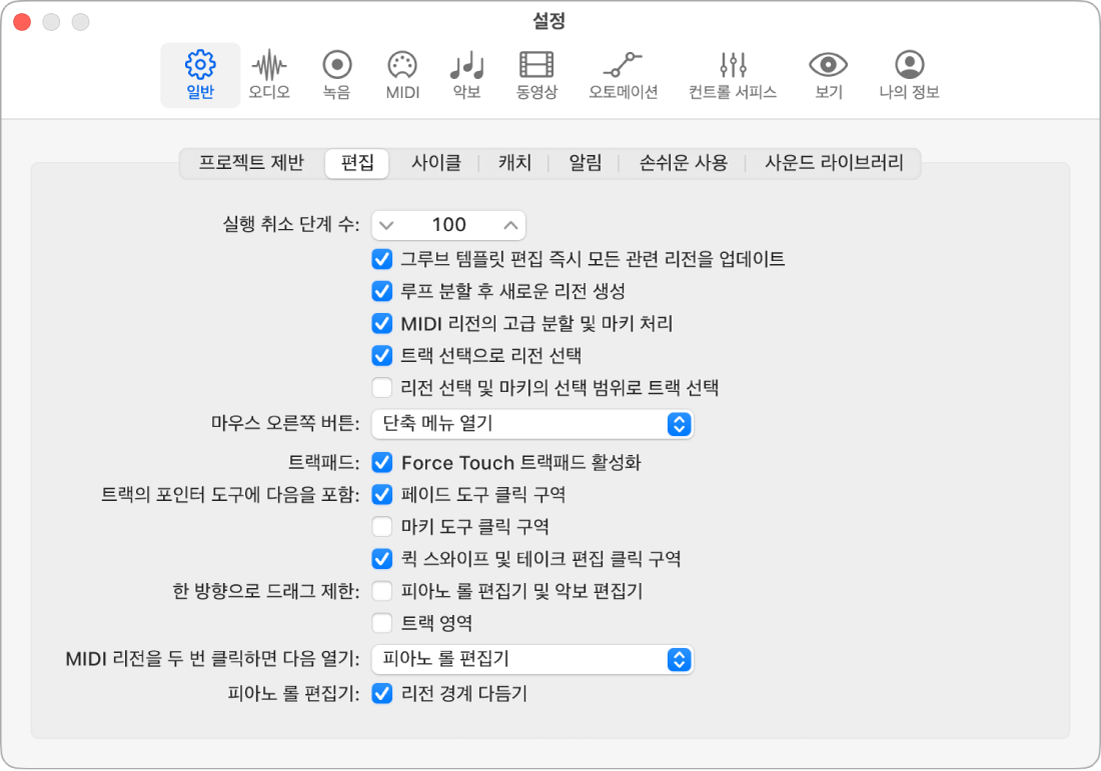 그림. 편집 설정.