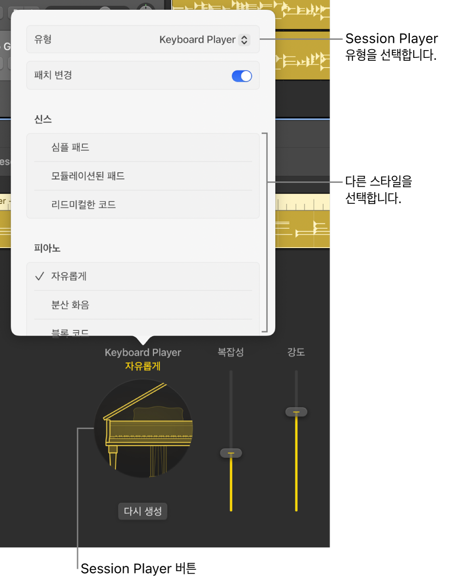 그림. 열려 있는 Session Player 대화상자.
