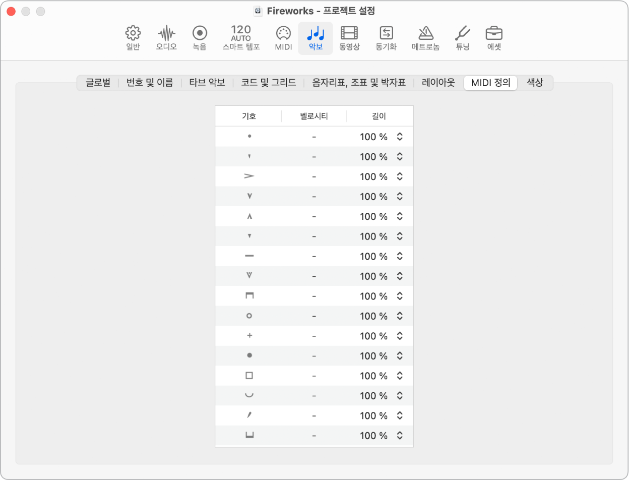 그림. MIDI 정의 프로젝트 설정.