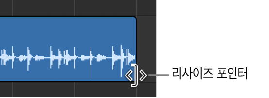 그림. 리전 가장자리에 놓여 있는 리사이즈 포인터.