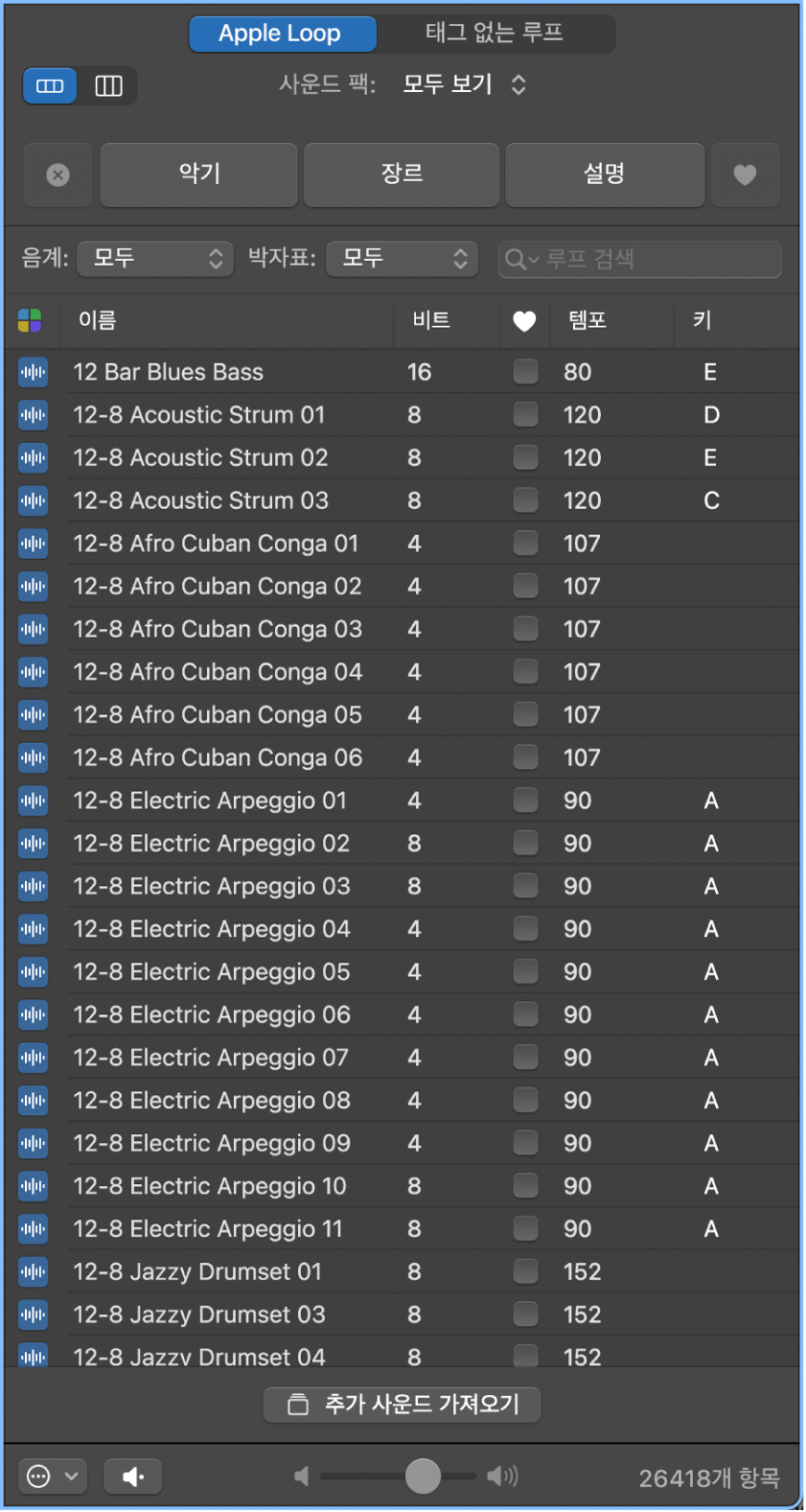 그림. 버튼 보기 형식의 루프 브라우저.