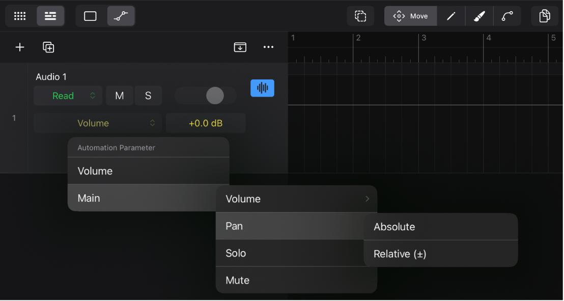Figure. Automation Parameter pop-up menu - default menu items.