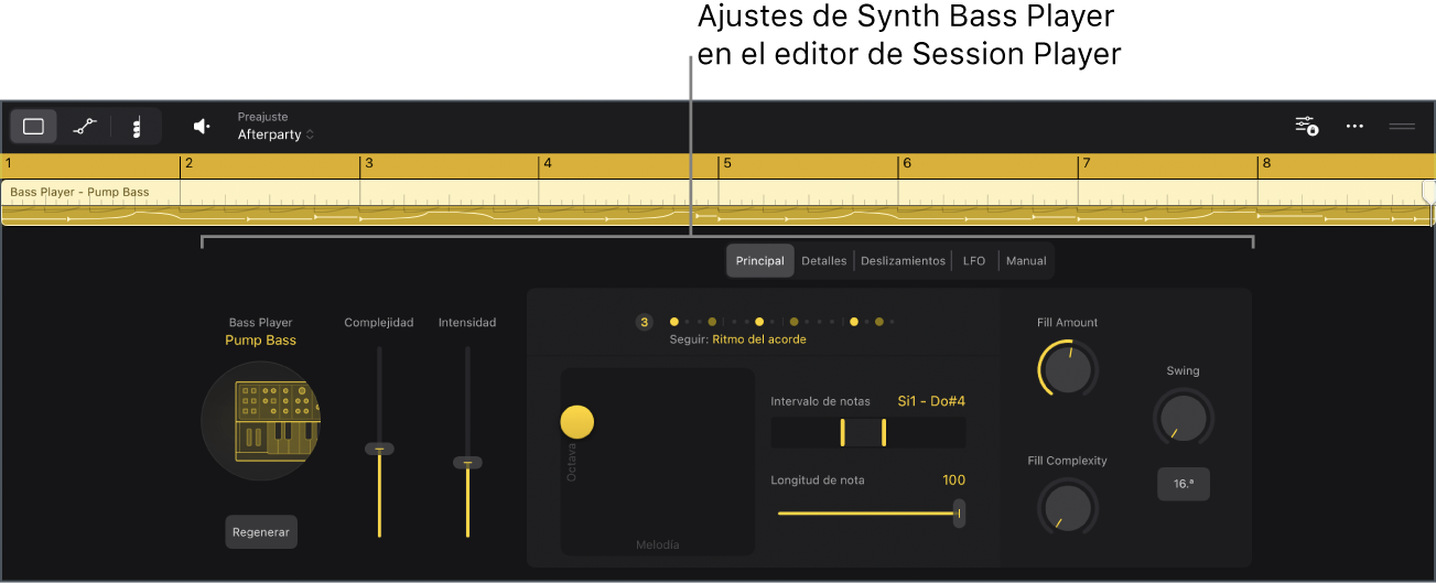 Ilustración. El editor de Session Player con los ajustes de Pump Bass.