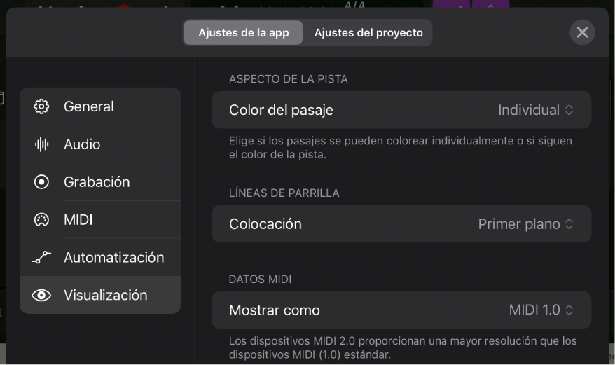 Ajustes de visualización.