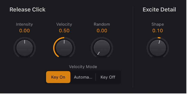 Figure. Commandes Release Click et Excite du Vintage Clav.