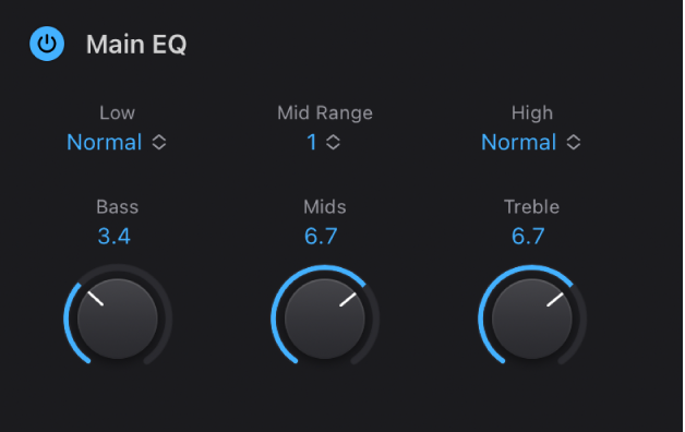 図。Bass Amp DesignerのメインEQパラメータ。