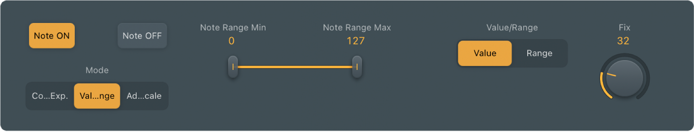 図。Velocity ProcessorのValue/Rangeパラメータ。