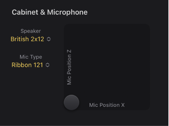 図。Amp Designerのキャビネットおよびマイクパラメータ。