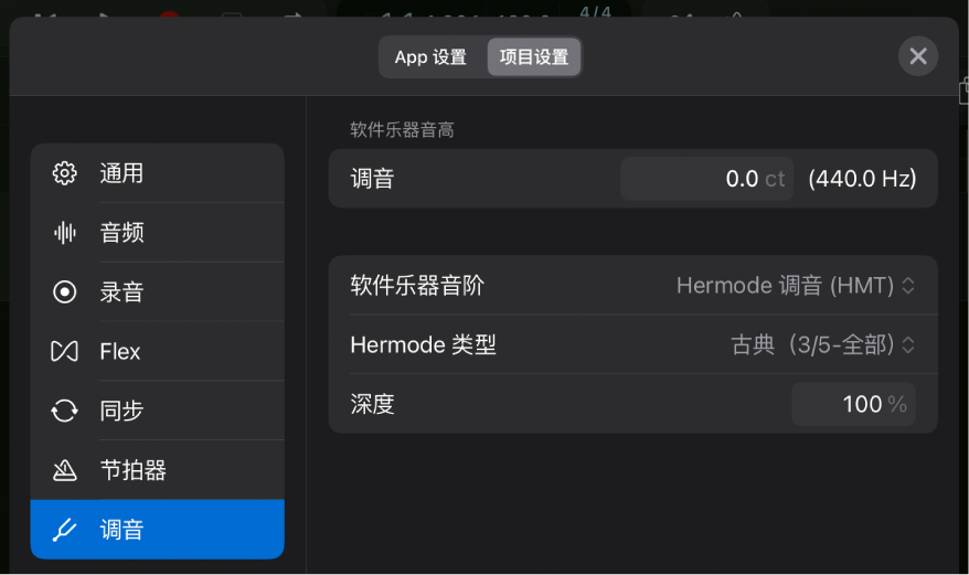 “调音”项目设置。