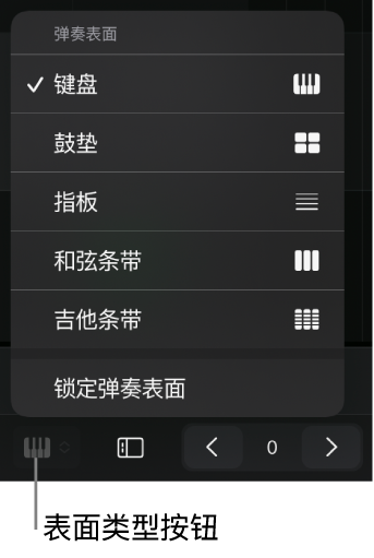 图。“表面类型”按钮和“表面类型”菜单。