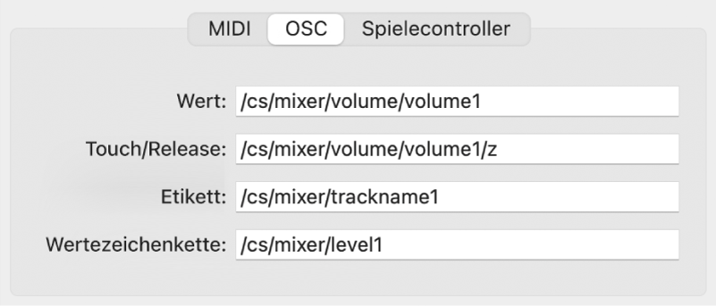 Abbildung. OSC-Parameter in der Ansicht „Erweitert“.