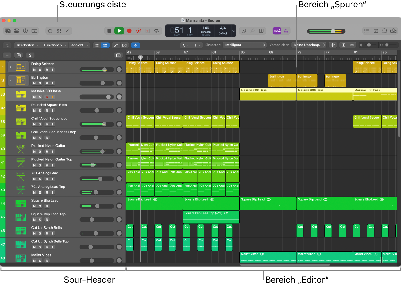 Abbildung. Hauptfenster von Logic Pro