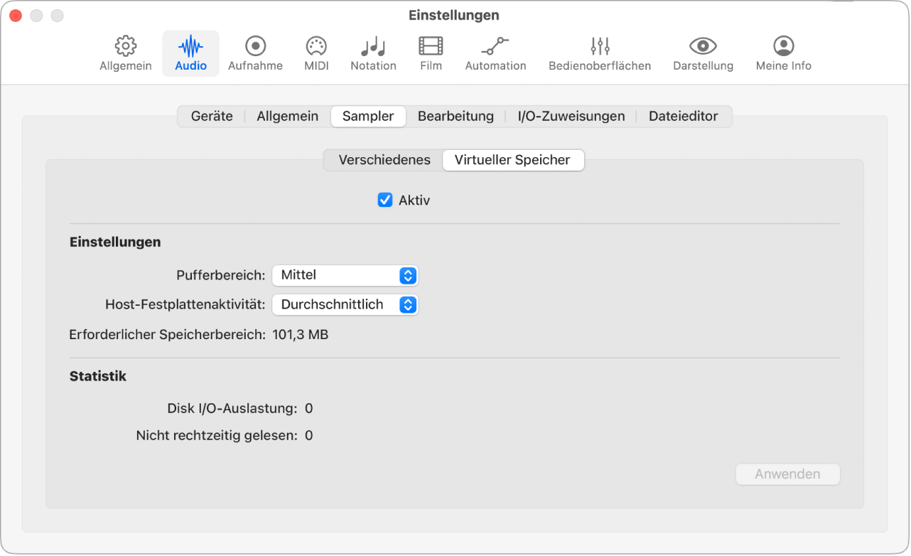 Abbildung. Einstellungsbereich „Virtueller Speicher“.