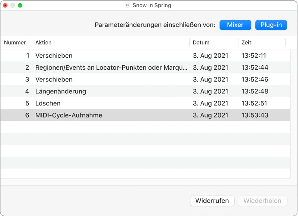 Abbildung. Fenster „Undo-Verlauf“.
