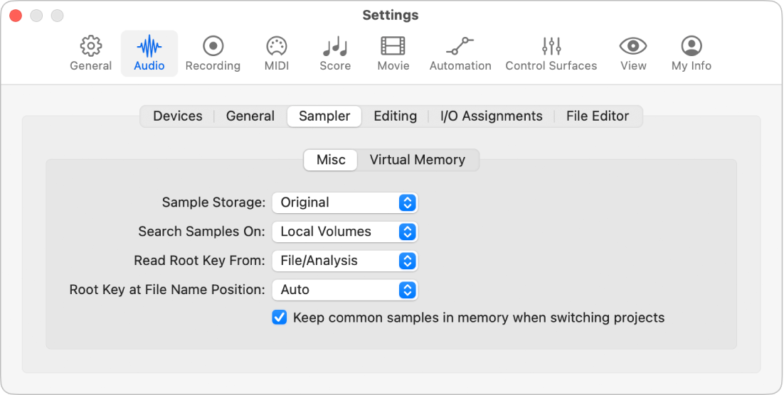 Figure. Misc settings.
