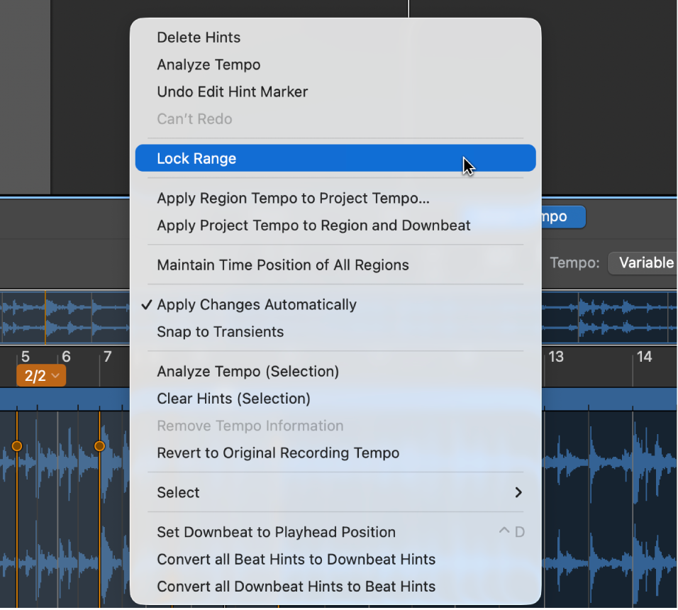 Figure. Smart Tempo Editor showing locked range.