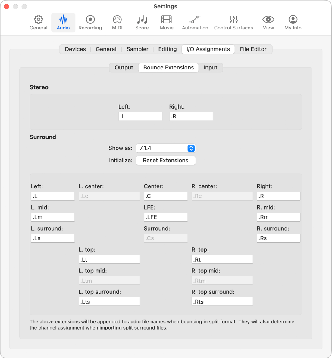 Figure. Bounce Extensions settings.