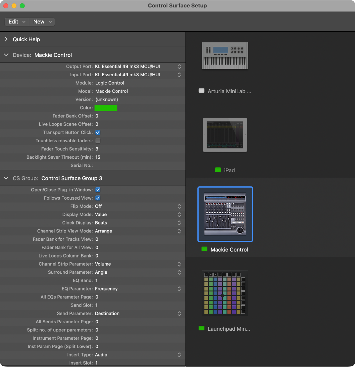 Figure. Device Parameter box in Control Surfaces Setup window.