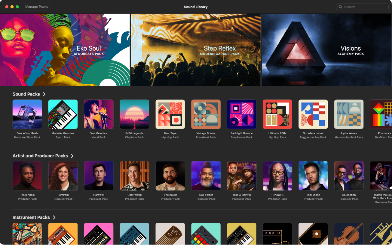Figure. The Sound Library in Logic Pro for Mac.