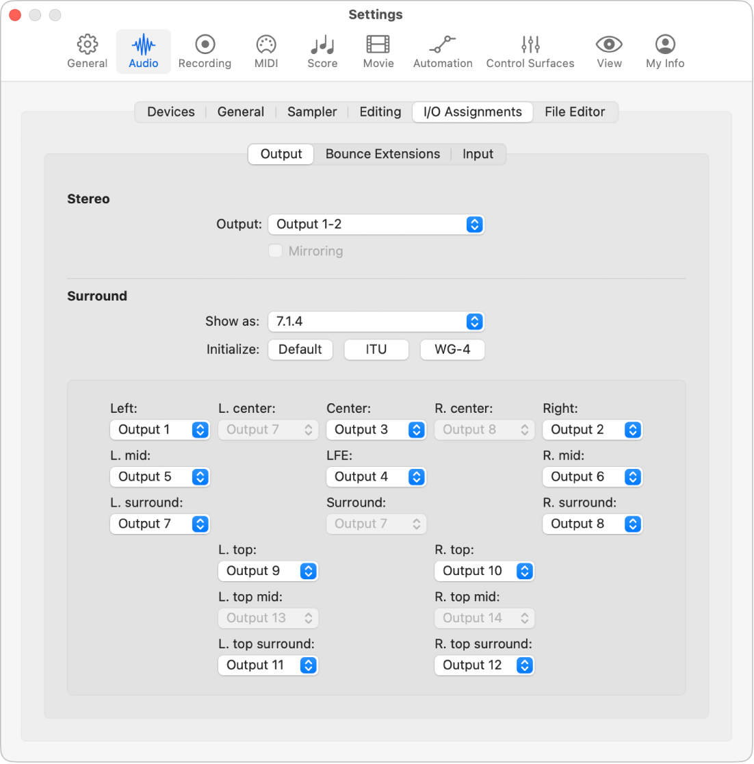 Figure. Output settings.