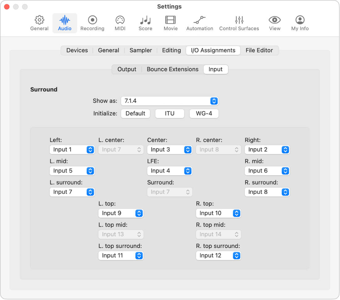 Figure. Input settings.