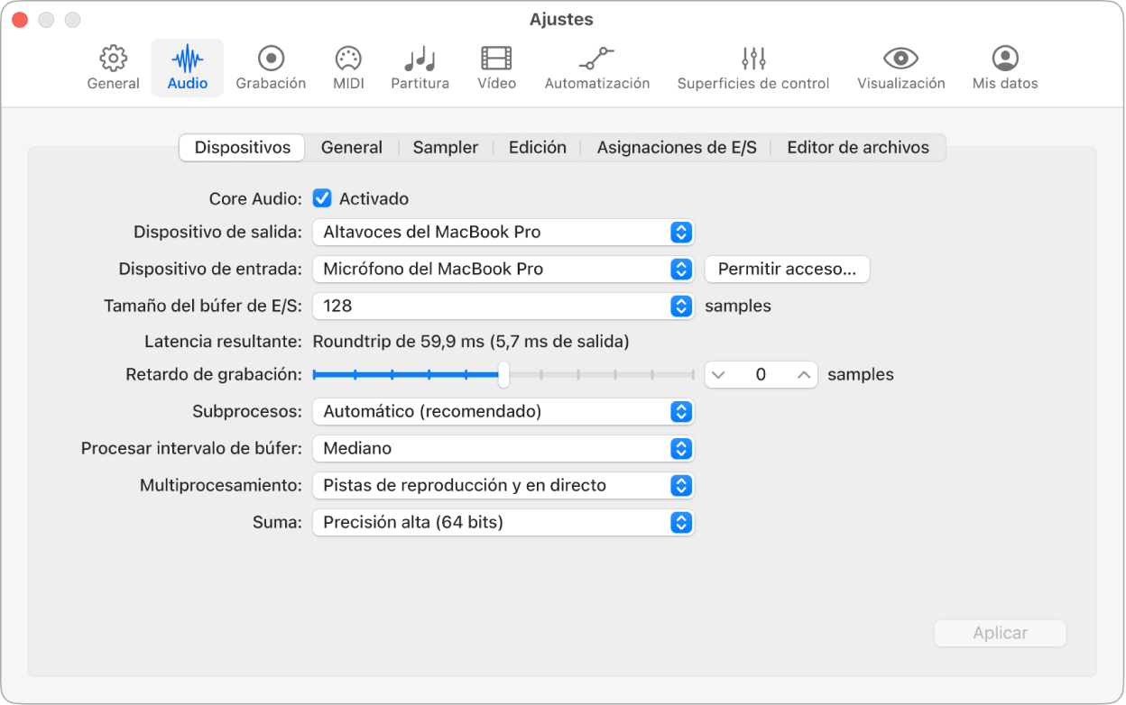 Ilustración. Ajustes de dispositivos de audio.
