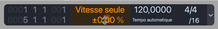 Figure. Affichage de la valeur dans la partie inférieure de l’écran Varispeed.