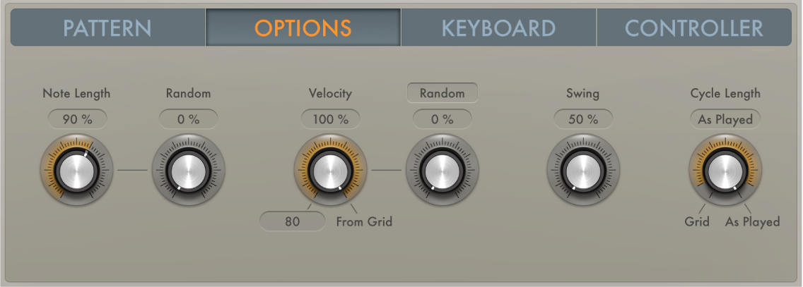 図。Arpeggiatorのオプションパラメータ。