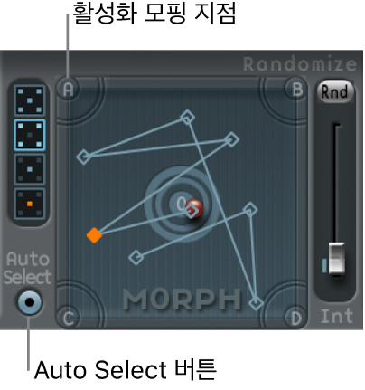 그림. 활성 모핑 지점 및 Auto Select 버튼을 보여주는 Morph 패드.